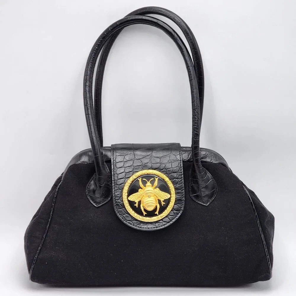 Bosom Buddy Bags Vintage Bumble Bee Medallion Hinge Doctor Bag Black Gold